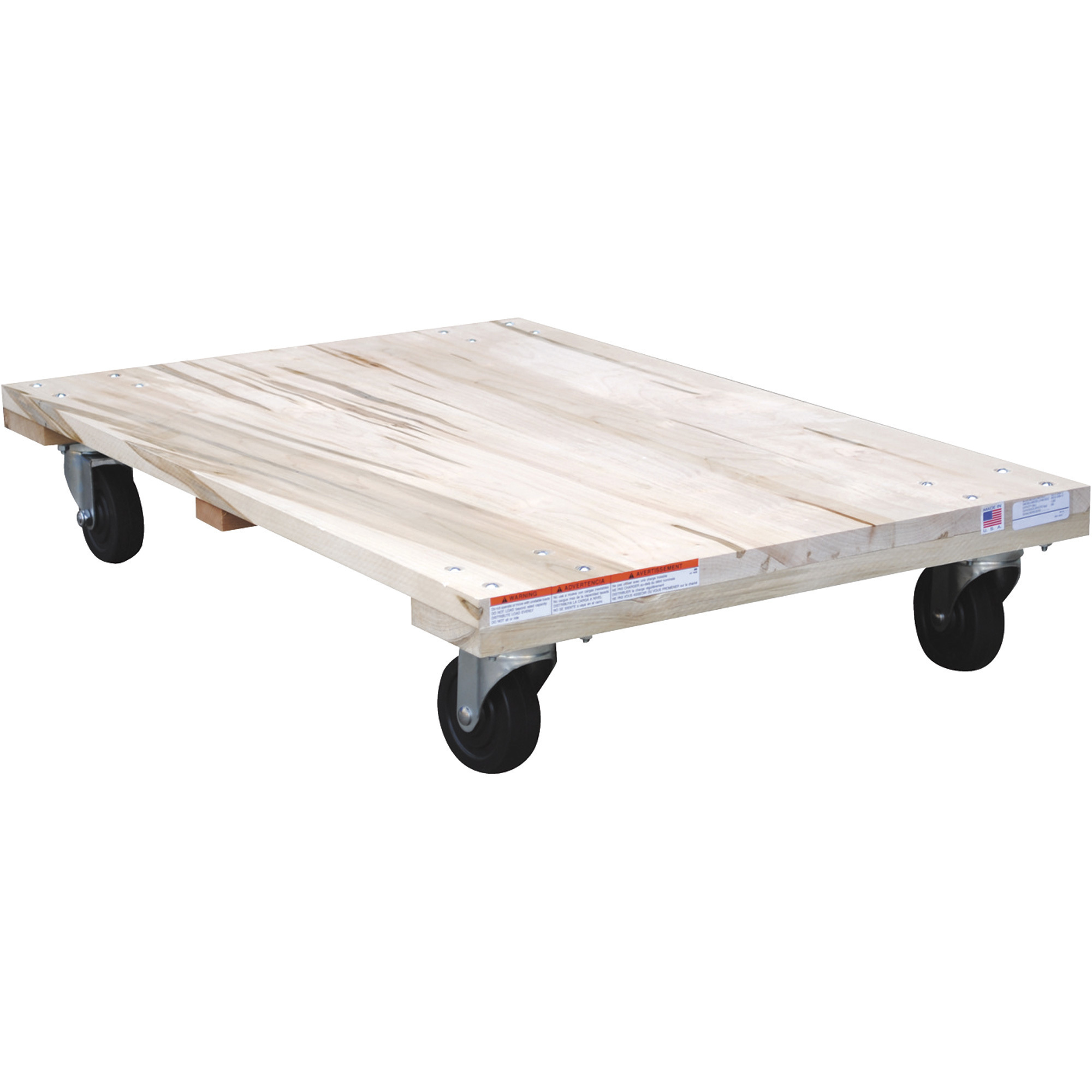 Vestil Solid-Deck Hardwood Dolly - 24in. x 36in., 1,200-Lb. Capacity, 4in. Rubber Casters, Model# HDOS-2436-12